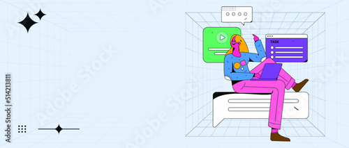Colleagues in office collaboration vector creative flat operation illustration
