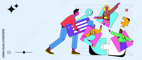Colleagues in office collaboration vector creative flat operation illustration
