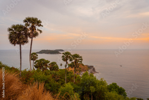 Wide view of Cape Promthep, Phuket, which is a tourist attraction and tourists will come to watch the sun here.
