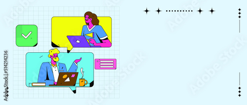 Colleagues in office collaboration vector creative flat operation illustration
