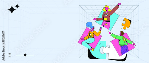 Colleagues in office collaboration vector creative flat operation illustration
