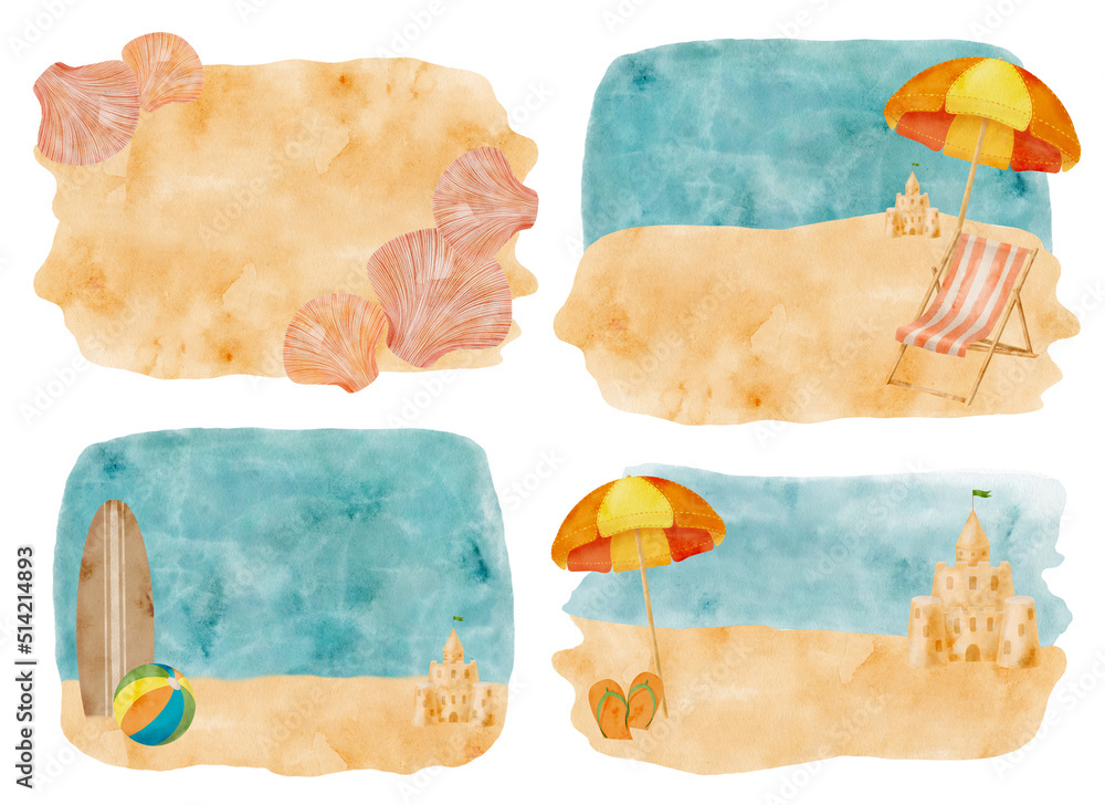 Watercolor summer set illustrations Stock Illustration