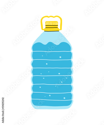 Water in plastic bottle, gallon element clipart in flat line style. Hand drawn vector illustration,  cartoon sketch. Fashion cute patch, badge, emblem, icon or logo.