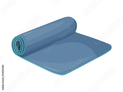 Rolled yoga mat for home and gym workout. Sports equipment for training.
