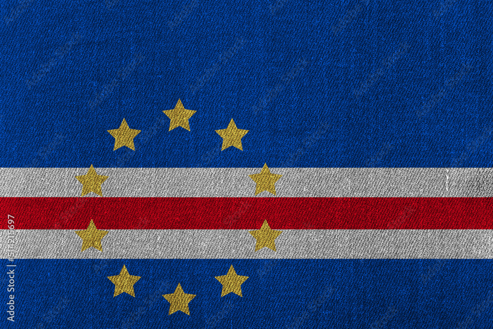 Patriotic classic denim background in colors of national flag. Cabo Verde