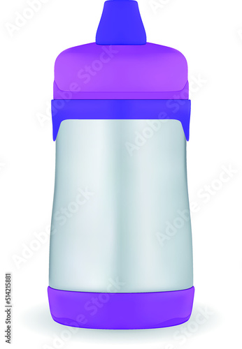 Bright plastic children's training cup with a nose. Vector EPS-10
