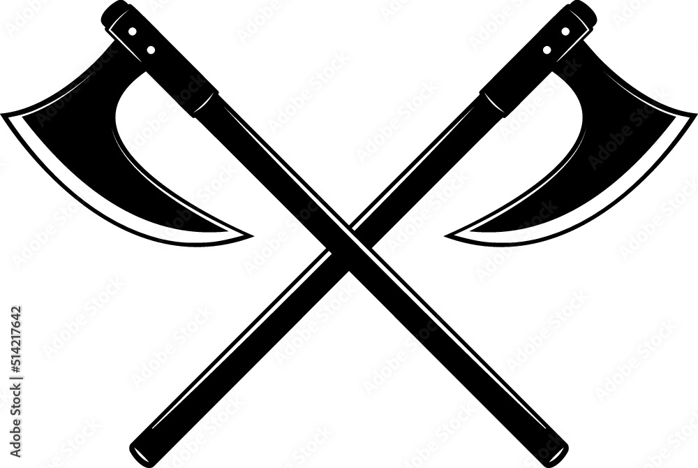 Crossed Battle axe, Crossed Executioner axe, crossed axe in vector