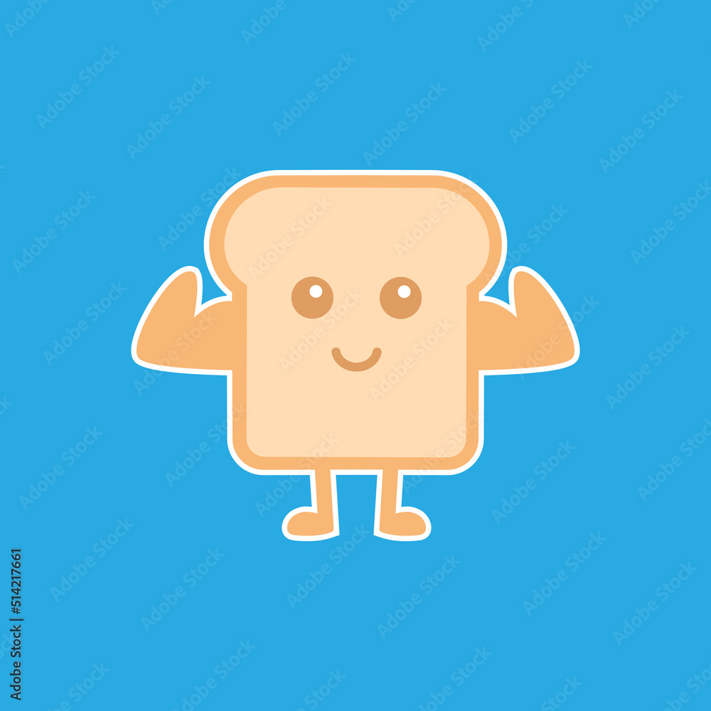 Cute happy funny bread toast show muscle. Vector cartoon character illustration icon design sticker.
