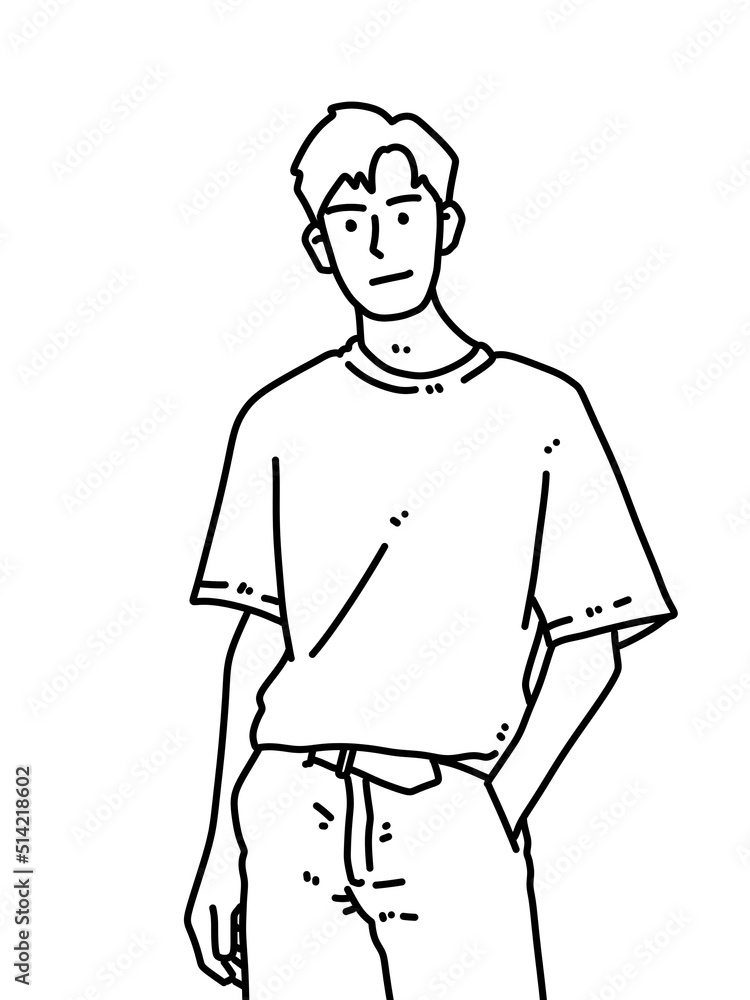 black and white of cute man cartoon for coloring