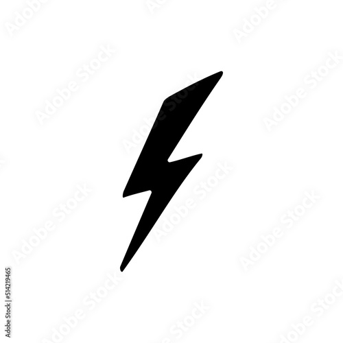 Hand drawn electric lightening element. Comic doodle sketch style. Thunderbolt for flash, energy concept icon. Vector illustration