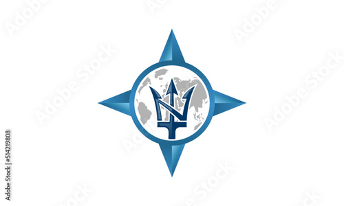 Creative modern symbol neptune trident logo with Creative Compass Concept 