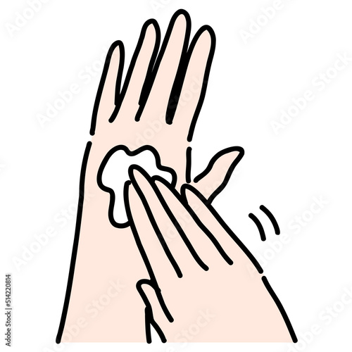 クリームで手の甲をマッサージしているイラスト
