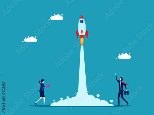 Fototapeta Naklejka Na Ścianę i Meble -  Start a business. The rocket soared into the sky. Finance and Investment Concept