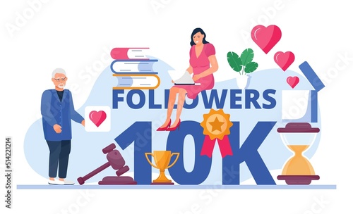 Lucky you, followers concept vector illustration. Heart, likes in social net. Increase follower. 10 k, hourglass
