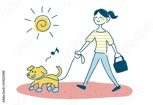 靴を履いた犬　散歩　アスファルト　熱中症　イラスト