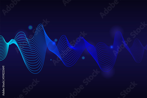 Blue wave on light rays stripes lines background shiny science bright futuristic banner energy technology concept design Digital speed motion blur