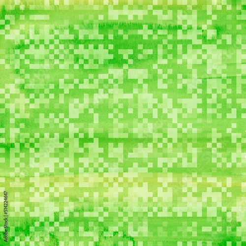 Green watercolor background with pixel texture
