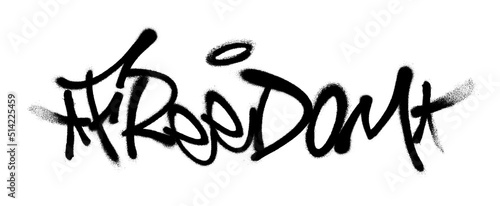Sprayed freedom font graffiti with overspray in black over white. Vector illustration.