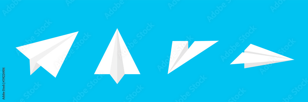 Fototapeta premium Realistic minimalistic handmade paper planes collection. Origami aircraft in flat style. Vector illustration.