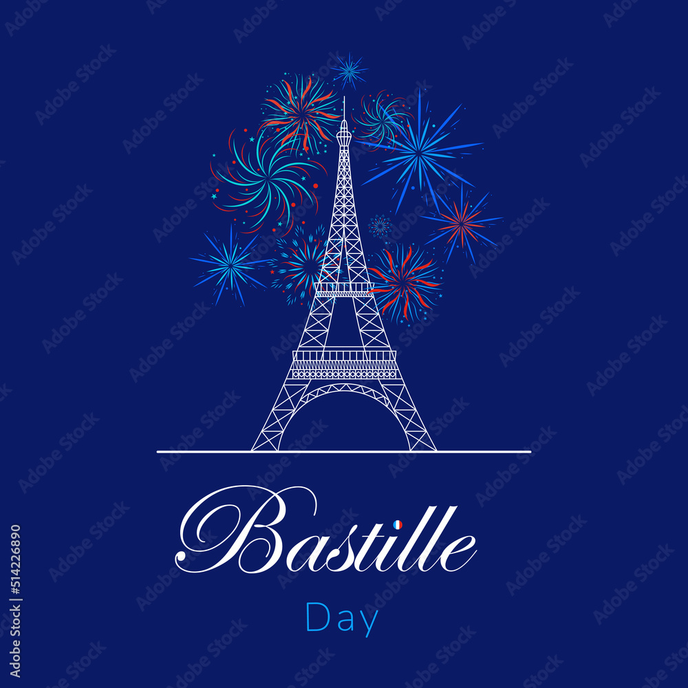 Happy Bastille Day, the French National Day poster and concept design. France independence day celebration card. Red, white, blue horizontal banner.Vector
