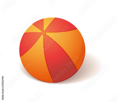 Inflatable rubber beach ball isolated on a white background. Toy for childrens games and sports in red and yellow colors. Vector illustration