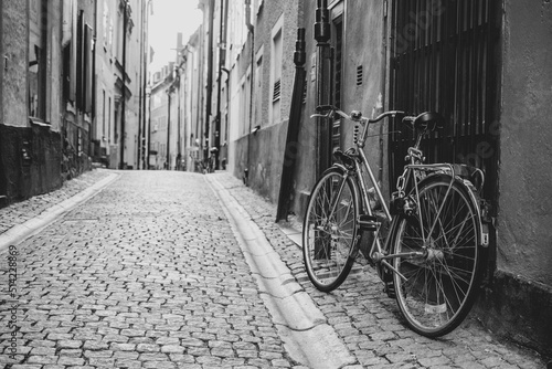 Vintage bike in old cobbled street of Stockholm