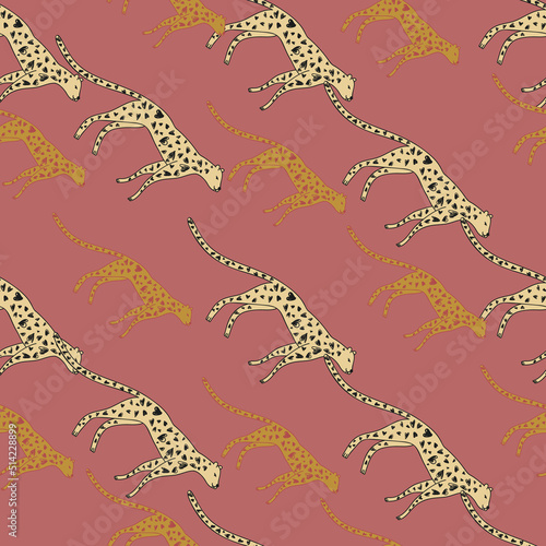 Hand drawn cute leopard seamless pattern. Doodle cheetah endless wallpaper.