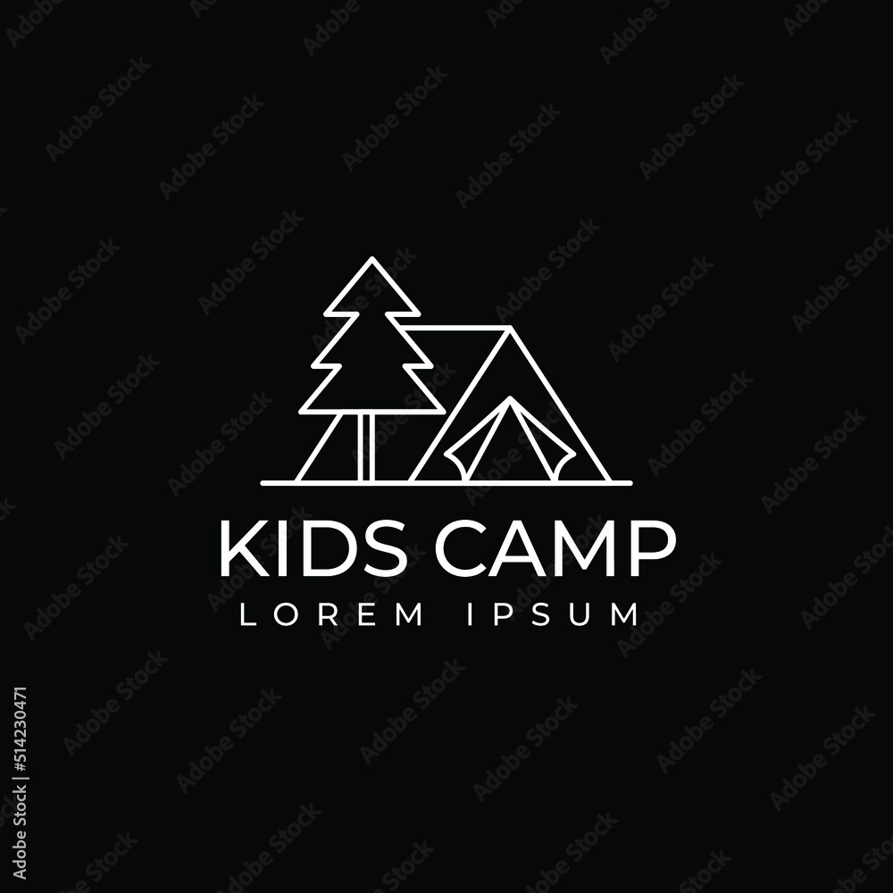 Kids camping logo design template