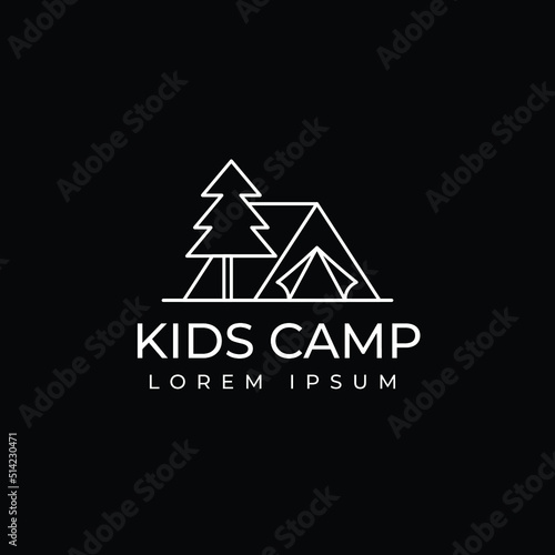 Kids camping logo design template