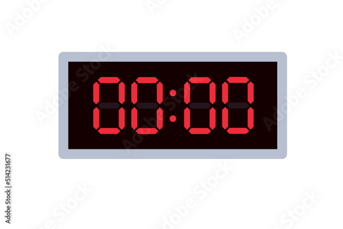 Vector flat illustration of a digital clock displaying 00.00 . Illustration of alarm with digital number design. Clock icon for hour, watch, alarm signs