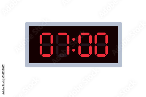 Vector flat illustration of a digital clock displaying 07.00 . Illustration of alarm with digital number design. Clock icon for hour, watch, alarm signs