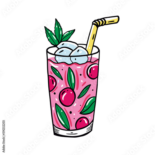 Cherry drink hand drawn sketch art vector illustration.