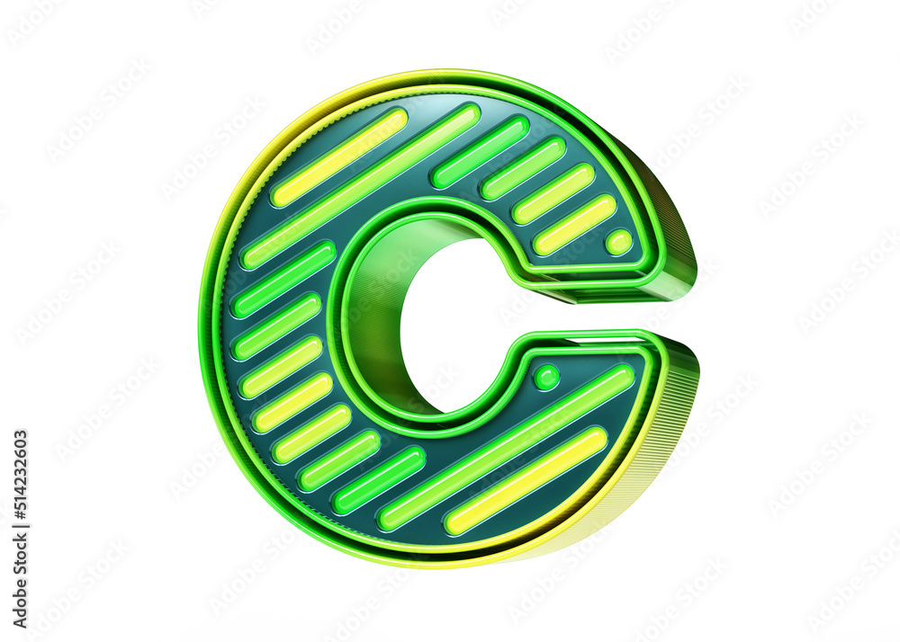 Renewable energy concept font letter C in green and yellow colors. High quality 3D rendering. Renewable energy concept font letter C in green and yellow colors. High quality 3D rendering.
