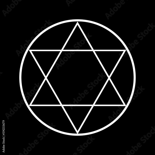 White magic circle with star of david flat vector icon design.