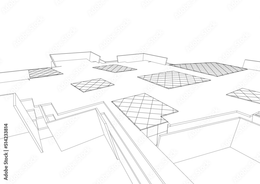 View of modern architecture 3d illustration View of modern architecture 3d illustration