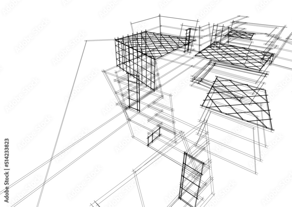 View of modern architecture 3d illustration View of modern architecture 3d illustration