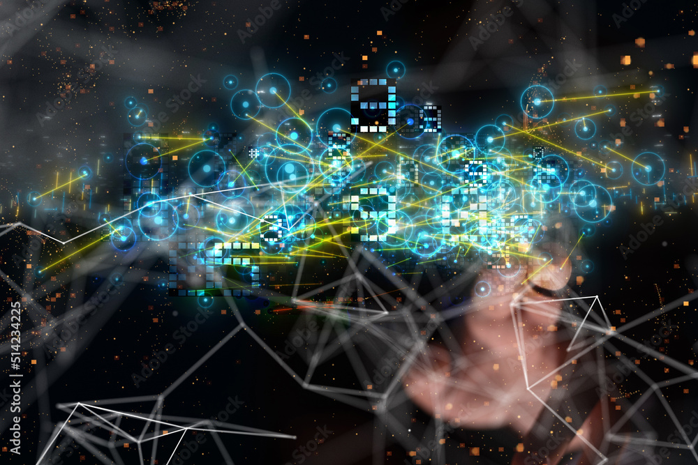 Neural network 3D illustration. Big data and cybersecurity Neural network 3D illustration. Big data and cybersecurity