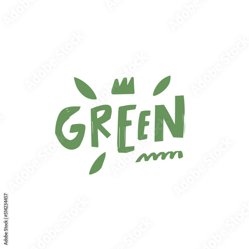 "Green" - a vibrant word in green color, ideal for presentations or layouts promoting environmental awareness and sustainability initiatives.