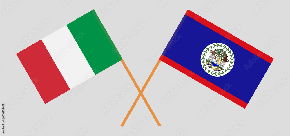 Crossed flags of Italy and Belize. Official colors. Correct proportion