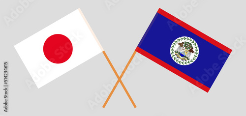 Crossed flags of Japan and Belize. Official colors. Correct proportion