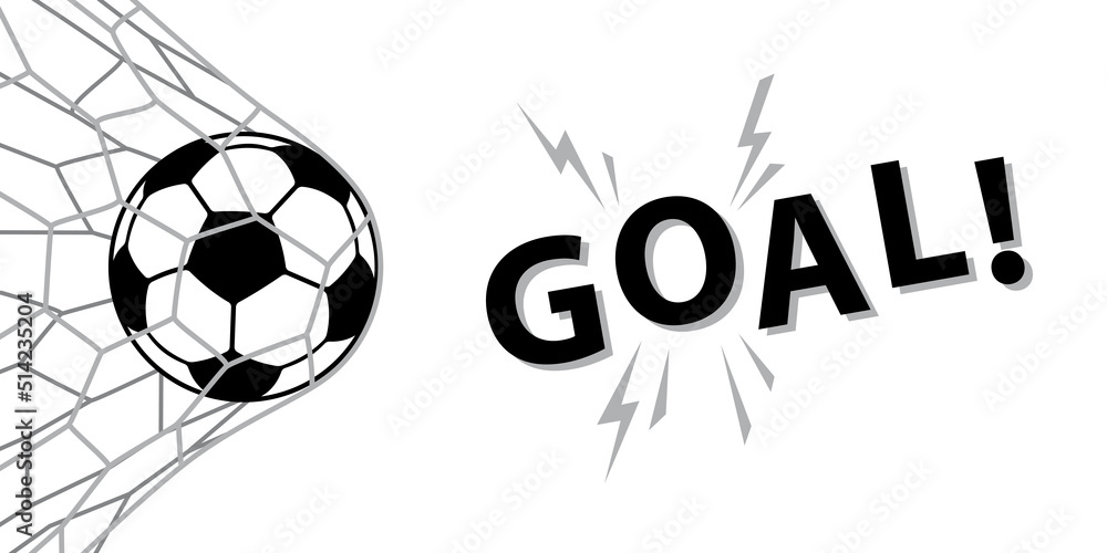 Soccer ball in goal. Football game match goal moment with ball. Goal net. Template for football and soccer game, tournament, championship, poster. Vector illustration Soccer ball in goal. Football game match goal moment with ball. Goal net. Template for football and soccer game, tournament, championship, poster. Vector illustration
