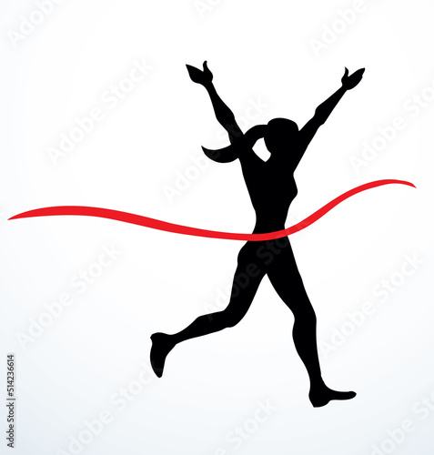 Runner rips the finish line. Vector drawing