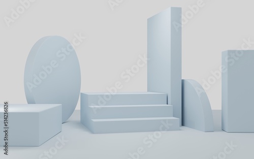 Pastel color product background stand or podium pedestal on empty display with pastel backdrops. 3D rendering.