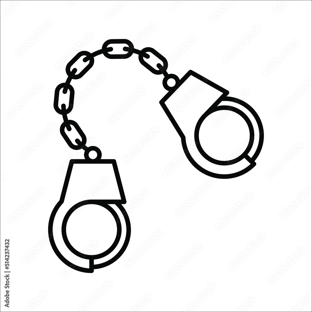 Handcuff icon, Vector illustration on white background. Handcuff, Police Equipment sign design template for web and mobile UI element Handcuff icon, Vector illustration on white background. Handcuff, Police Equipment sign design template for web and mobile UI element