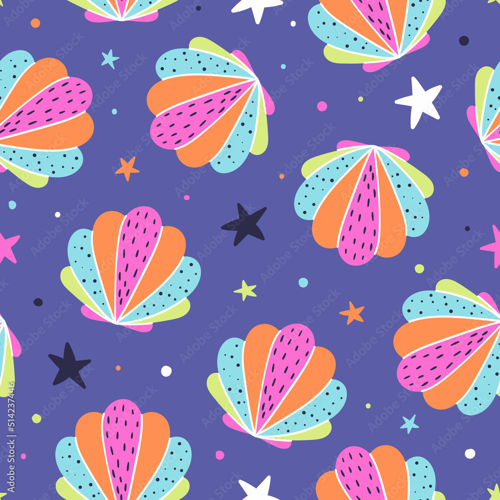Seashell seamless pattern. Sea pattern. Seashells background Seashell seamless pattern. Sea pattern. Seashells background