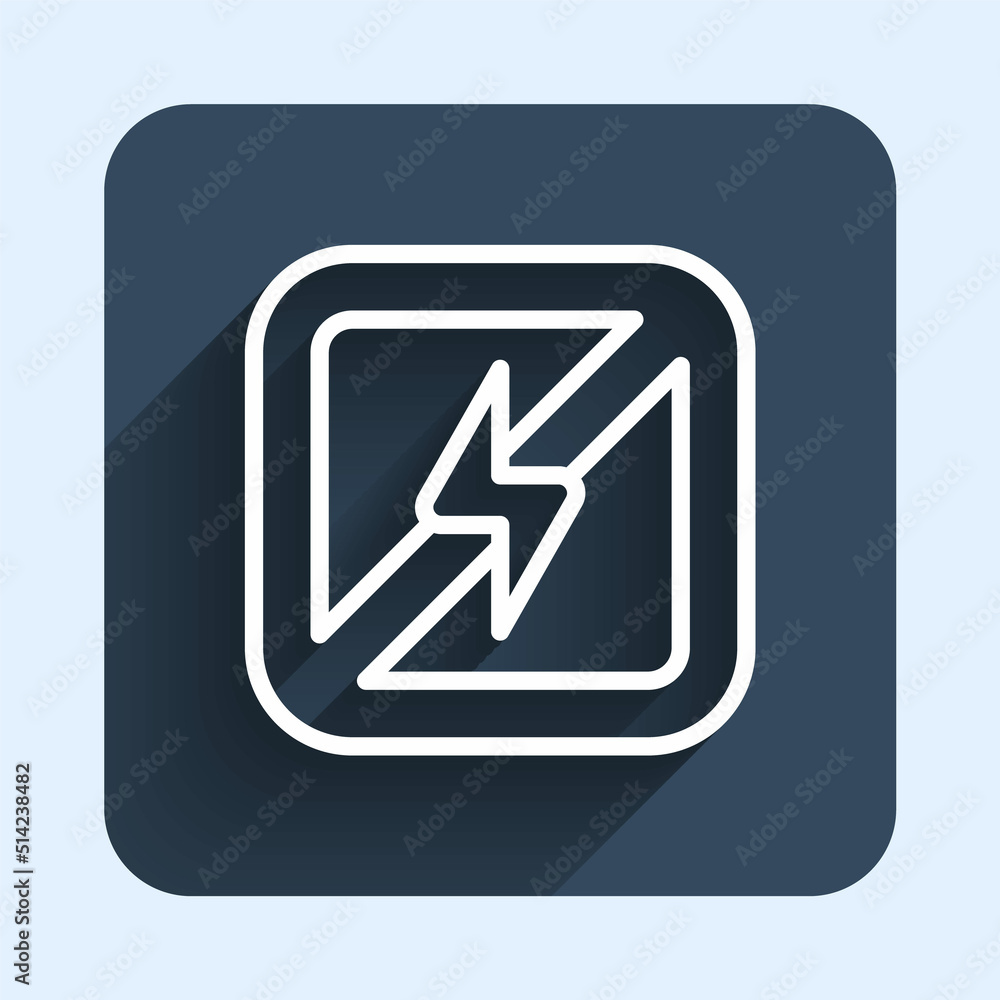 White line No lightning icon isolated with long shadow background. No electricity. Blue square button. Vector White line No lightning icon isolated with long shadow background. No electricity. Blue square button. Vector