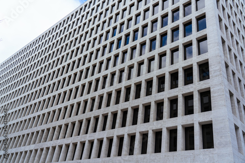 Brutalist government building with many windows in Washington D.C.