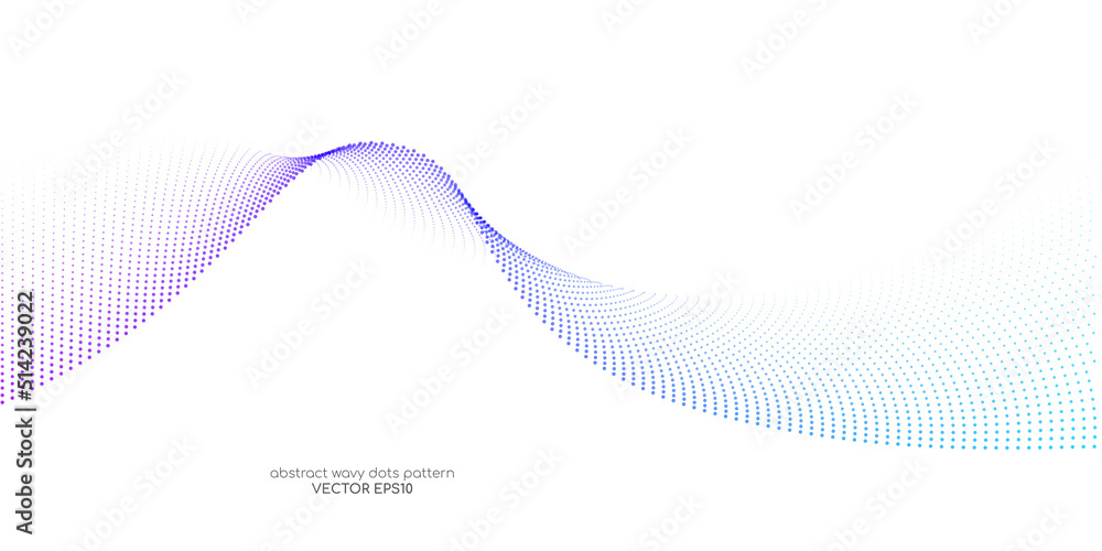 Flowing particles wave pattern, blue and purple gradient color isolated ...