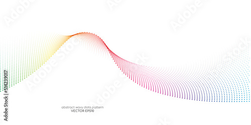 Flowing dots particles wave pattern colorful isolated on white background. Vector in concept of AI technology, science, music.