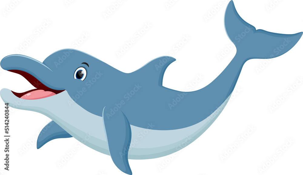 Naklejka premium Cartoon funny dolphin jumping, isolated on white background